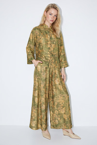 Kadın Çiçek Desenli Hakim Yaka Kimono Cepli Palazzo Pantolon Takım 2315 60286488 - Yeşil ALT - ÜST TAKIM modelleri