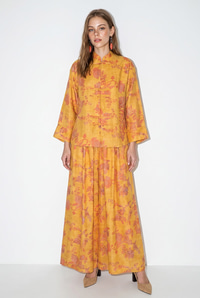 Kadın Çiçek Desenli Hakim Yaka Kimono Cepli Palazzo Pantolon Takım 2315 60286488 - Hardal ALT - ÜST TAKIM modelleri