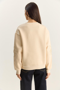 Kadın Çiçek Eva Nakış Üç İplik Şardonlu Sweatshirt 60601046 - Bej SWEATSHİRT modelleri