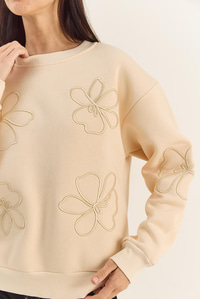 Kadın Çiçek Eva Nakış Üç İplik Şardonlu Sweatshirt 60601046 - Bej SWEATSHİRT modelleri