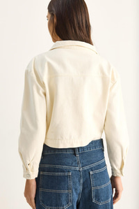 Kadın Çift Cep Detaylı Çıtçıt Kapamalı Mevsimlik Denim Ceket 60282057 - Krem CEKET modelleri