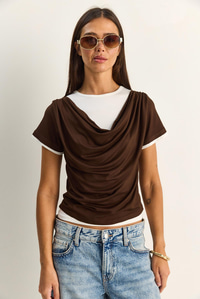 Kadın Çift Kat Görünümlü Degaje Yaka Kısa Kol T-Shirt 6140 60286132 - Acı Kahve T-SHİRT modelleri