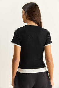Kadın Çift Kat Görünümlü Degaje Yaka Kısa Kol T-Shirt 6140 60286132 - Siyah T-SHİRT modelleri
