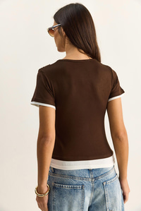 Kadın Çift Kat Görünümlü Degaje Yaka Kısa Kol T-Shirt 6140 60286132 - Acı Kahve T-SHİRT modelleri