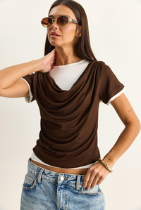 Kadın Çift Kat Görünümlü Degaje Yaka Kısa Kol T-Shirt 6140 60286132 - Acı Kahve T-SHİRT modelleri
