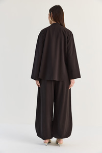Kadın Çin Düğmeli Oversize Bluz Lastik Paça Şalvar Pantolon Takım 1118 60286546 - Acı Kahve ALT - ÜST TAKIM modelleri