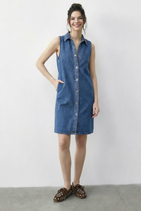 Kadın Çıtçıt Kapamalı Cep Detaylı Gömlek Yaka Denim Elbise 5534 60286004 - Mavi ELBİSE modelleri