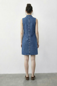 Kadın Çıtçıt Kapamalı Cep Detaylı Gömlek Yaka Denim Elbise 5534 60286004 - Mavi ELBİSE modelleri