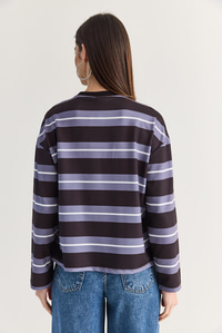 Kadın Çizgili Bisiklet Yaka Oversize Uzun Kollu Modal Sweatshirt 927-4 60286764 - Lila SWEATSHİRT modelleri