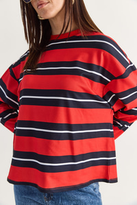 Kadın Çizgili Bisiklet Yaka Oversize Uzun Kollu Modal Sweatshirt 927-4 60286764 - Kırmızı SWEATSHİRT modelleri