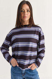 Kadın Çizgili Bisiklet Yaka Oversize Uzun Kollu Modal Sweatshirt 927-4 60286764 - Lila SWEATSHİRT modelleri