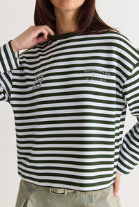 Kadın Çizgili Dijital Baskı Detaylı Oversize Uzun Kollu T-Shirt 925 60286558 - Beyaz-Yeşil T-SHİRT modelleri