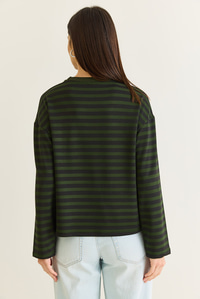 Kadın Çizgili Dijital Baskı Detaylı Oversize Uzun Kollu T-Shirt 925 60286558 - Yeşil-Siyah T-SHİRT modelleri