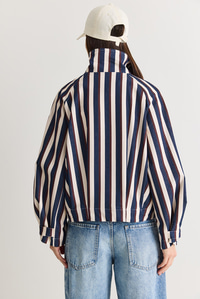 Kadın Çizgili Dik Yaka Cep Detaylı Pileli Fermuarlı Denim Ceket 7084 60286571 - Lacivert-Ekru CEKET modelleri