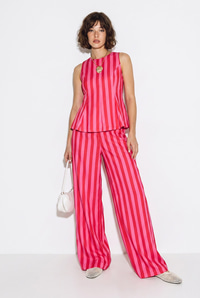 Kadın Çizgili Kolsuz Bluz Beli Lastikli Cep Detaylı Bol Paça Pantolon Takım 4174 60286441 - Pembe ALT - ÜST TAKIM modelleri