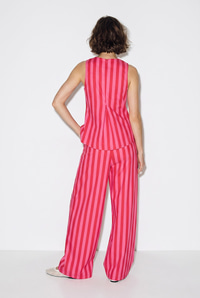Kadın Çizgili Kolsuz Bluz Beli Lastikli Cep Detaylı Bol Paça Pantolon Takım 4174 60286441 - Pembe ALT - ÜST TAKIM modelleri