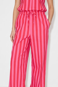 Kadın Çizgili Kolsuz Bluz Beli Lastikli Cep Detaylı Bol Paça Pantolon Takım 4174 60286441 - Pembe ALT - ÜST TAKIM modelleri