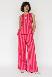 Kadın Çizgili Kolsuz Bluz Beli Lastikli Cep Detaylı Bol Paça Pantolon Takım 4174 60286441 - Pembe ALT - ÜST TAKIM modelleri