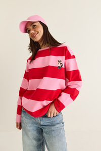 Kadın Çizgili Nakış Detaylı Oversize Sweatshirt 6206 60286534 - Pembe-Kırmızı SWEATSHİRT modelleri