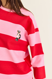 Kadın Çizgili Nakış Detaylı Oversize Sweatshirt 6206 60286534 - Pembe-Kırmızı SWEATSHİRT modelleri