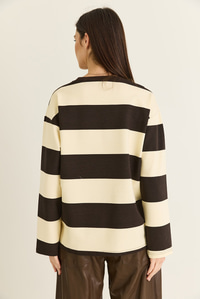 Kadın Çizgili Nakış Detaylı Oversize Sweatshirt 6206 60286534 - Kahverengi-Bej SWEATSHİRT modelleri