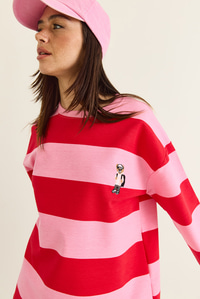 Kadın Çizgili Nakış Detaylı Oversize Sweatshirt 6206 60286534 - Pembe-Kırmızı SWEATSHİRT modelleri