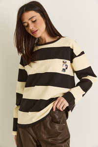 Kadın Çizgili Nakış Detaylı Oversize Sweatshirt 6206 60286534 - Kahverengi-Bej SWEATSHİRT modelleri