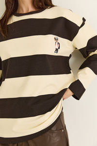 Kadın Çizgili Nakış Detaylı Oversize Sweatshirt 6206 60286534 - Kahverengi-Bej SWEATSHİRT modelleri