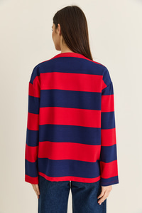 Kadın Çizgili Nakış Detaylı Oversize Sweatshirt 6206 60286534 - Kırmızı-Lacivert SWEATSHİRT modelleri