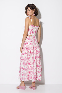 Kadın Crop Bluz Midi Etekli Desenli Keten Alt-Üst Takım 60644 60286425 - Pembe ALT - ÜST TAKIM modelleri