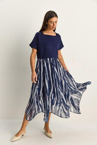 Kadın Crop Tişört Detaylı Astarlı Askılı Şifon Midi Elbise 6135 60286113 - Lacivert ELBİSE modelleri