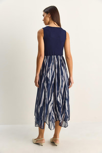 Kadın Crop Tişört Detaylı Astarlı Askılı Şifon Midi Elbise 6135 60286113 - Lacivert ELBİSE modelleri