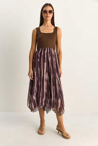 Kadın Crop Tişört Detaylı Astarlı Askılı Şifon Midi Elbise 6135 60286113 - Kahverengi ELBİSE modelleri