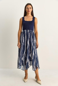 Kadın Crop Tişört Detaylı Astarlı Askılı Şifon Midi Elbise 6135 60286113 - Lacivert ELBİSE modelleri