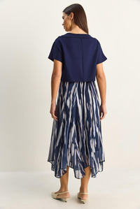 Kadın Crop Tişört Detaylı Astarlı Askılı Şifon Midi Elbise 6135 60286113 - Lacivert ELBİSE modelleri