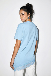 Kadın Dantel Detaylı Asimetrik Kesim Kısa Kollu T-Shirt 1078 60286069 - Bebe Mavisi T-SHİRT modelleri