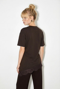 Kadın Dantel Detaylı Asimetrik Kesim Kısa Kollu T-Shirt 1078 60286069 - Acı Kahve T-SHİRT modelleri