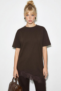 Kadın Dantel Detaylı Asimetrik Kesim Kısa Kollu T-Shirt 1078 60286069 - Acı Kahve T-SHİRT modelleri