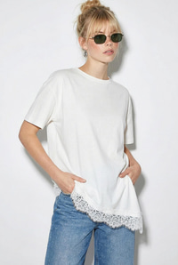 Kadın Dantel Detaylı Asimetrik Kesim Kısa Kollu T-Shirt 1078 60286069 - Beyaz T-SHİRT modelleri