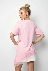 Kadın Dantel Detaylı Asimetrik Kesim Kısa Kollu T-Shirt 1078 60286069 - Pembe T-SHİRT modelleri