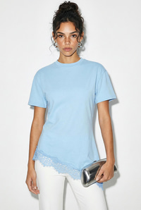 Kadın Dantel Detaylı Asimetrik Kesim Kısa Kollu T-Shirt 1078 60286069 - Bebe Mavisi T-SHİRT modelleri