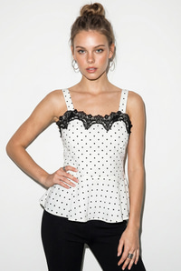 Kadın Dantel Detaylı Askılı Puantiyeli Peplum Bluz 5557 60286338 - Beyaz-Siyah BLUZ modelleri