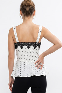 Kadın Dantel Detaylı Askılı Puantiyeli Peplum Bluz 5557 60286338 - Beyaz-Siyah BLUZ modelleri