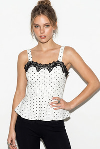 Kadın Dantel Detaylı Askılı Puantiyeli Peplum Bluz 5557 60286338 - Beyaz-Siyah BLUZ modelleri
