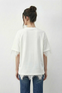 Kadın Dantel Detaylı Bisiklet Yaka Oversize T-Shirt 1046 60283955 - Beyaz T-SHİRT modelleri