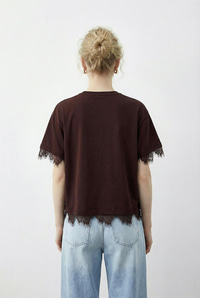 Kadın Dantel Detaylı Bisiklet Yaka Oversize T-Shirt 1046 60283955 - Kahverengi T-SHİRT modelleri