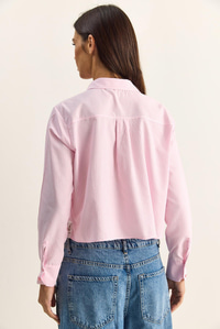 Kadın Dantel Detaylı Çizgili Poplin Crop Gömlek DG261023 60286099 - Pembe GÖMLEK modelleri
