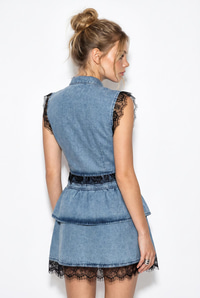 Kadın Dantel Detaylı Crop Denim Yelek Katlı Mini Denim Etek Alt-Üst Takım 8218 60286244 - Mavi ALT - ÜST TAKIM modelleri