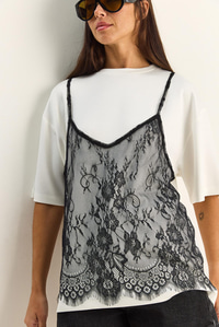 Kadın Dantel Detaylı Katmanlı Görünümlü Basic T-Shirt 1083 60286114 - Beyaz T-SHİRT modelleri