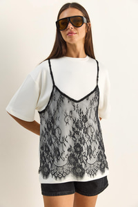 Kadın Dantel Detaylı Katmanlı Görünümlü Basic T-Shirt 1083 60286114 - Beyaz T-SHİRT modelleri
